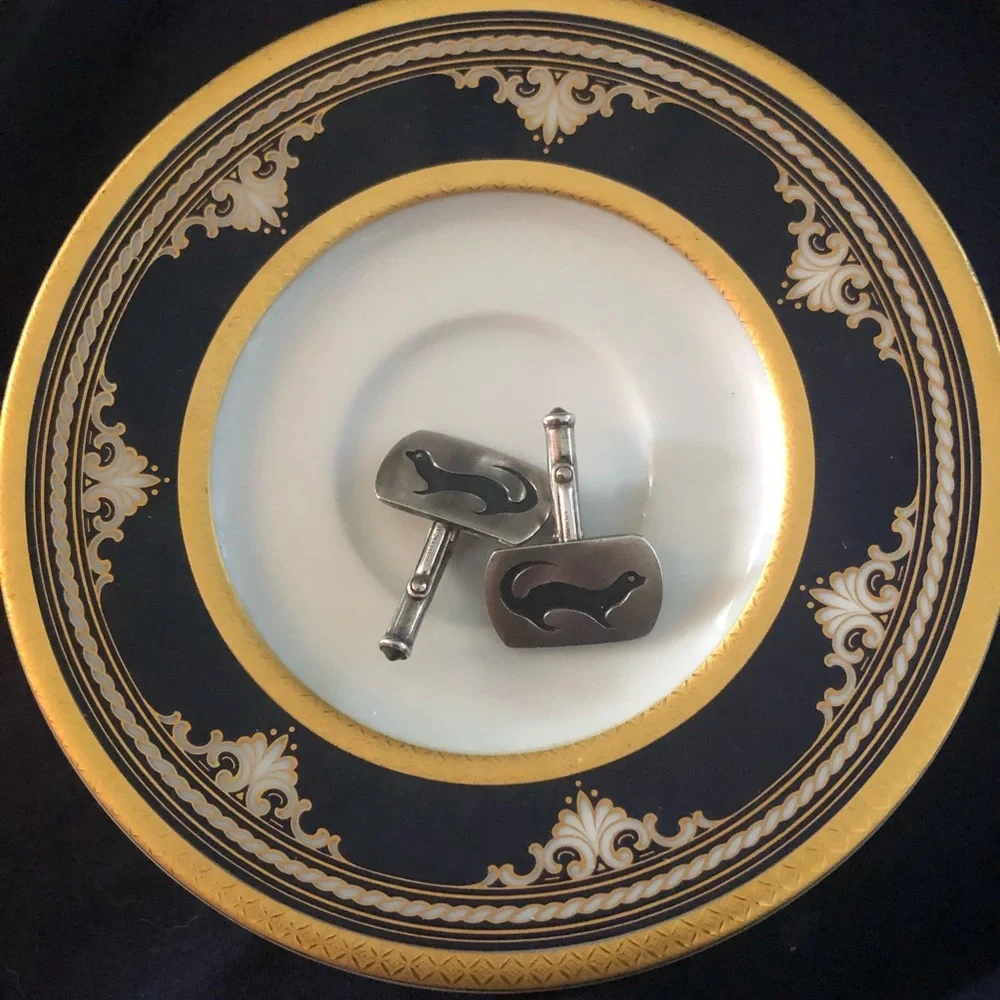 Vintage Sterling Cufflinks with Mink